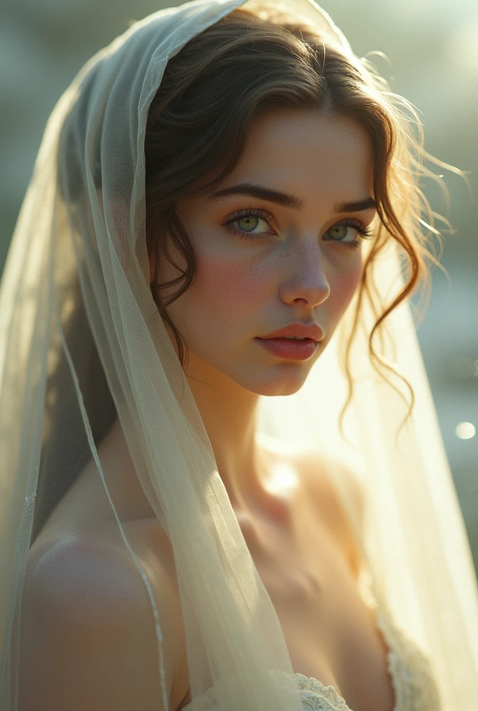 Create a very relative photo or image of a human that is described as hoor al ayn , gather as much detail as you can and make it more refined and human like and make it most precise you can before the work done, detail with all explicit details