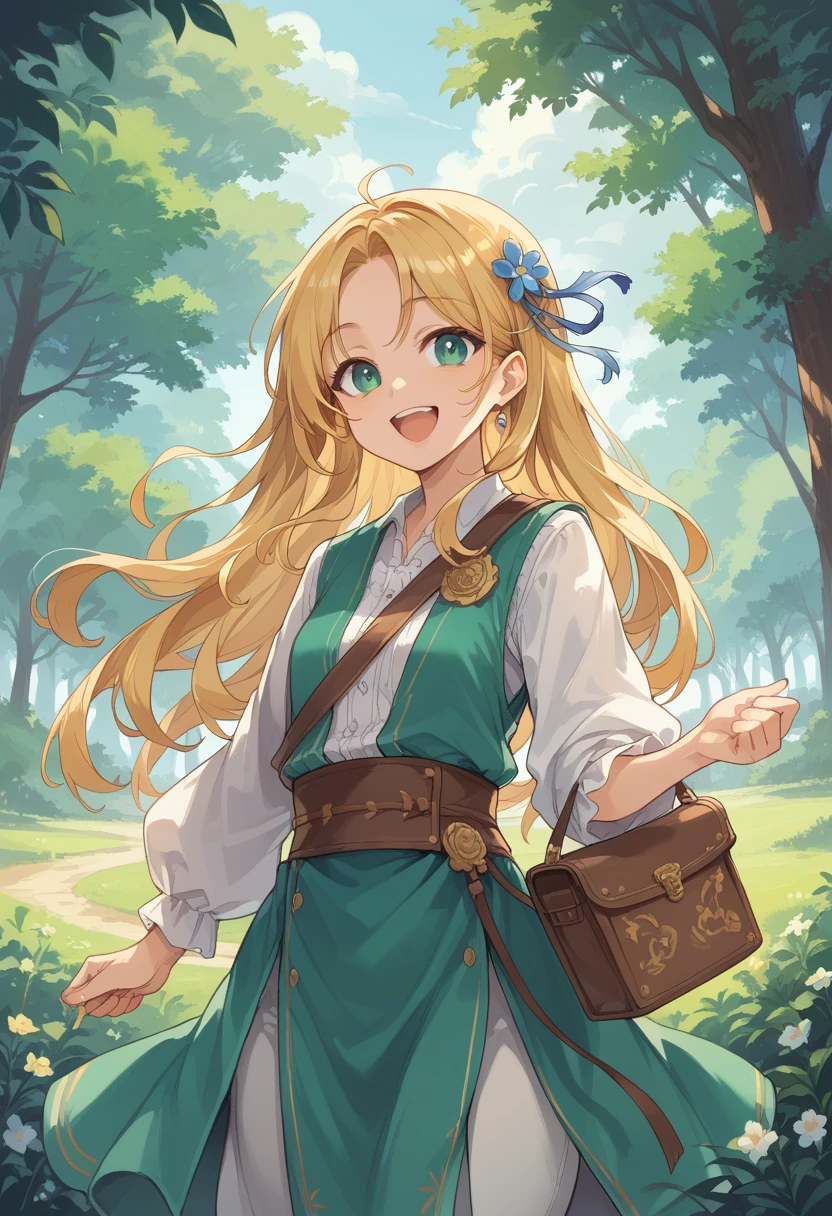 masterpiece, best quality, score_9, score_8_up, girl, happy, outdoor, cowboy shot,
