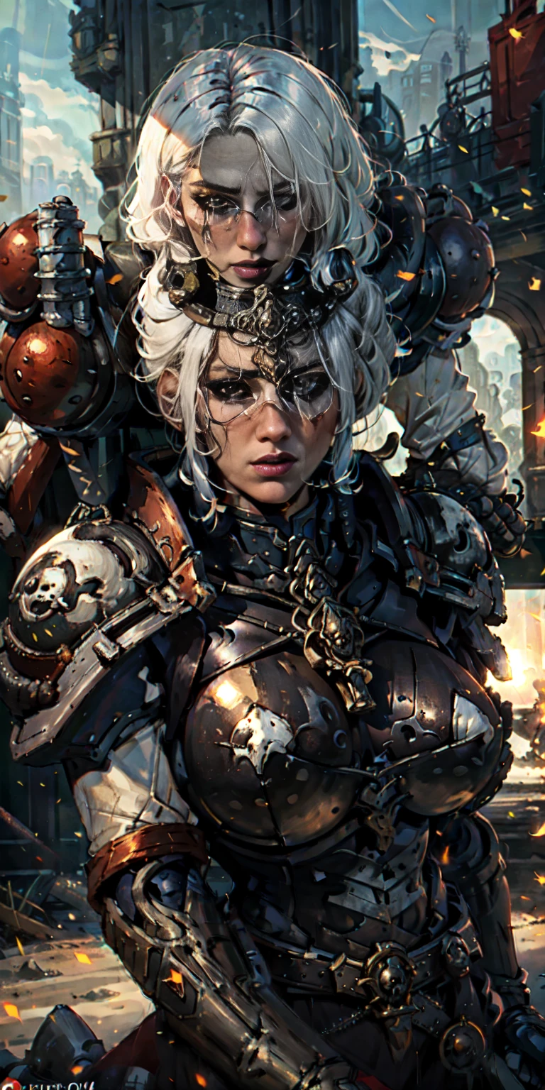 (masterpiece:1.2), (best quality:1.2), perfect eyes, perfect face, perfect lighting, inflatable sexdoll
, mature bigbreastplate whore Sororitas with bolter gun in hands, blindfolded cover eyes, white hair, skulls on the ground, warhammer 40k, detailed battlefield background
