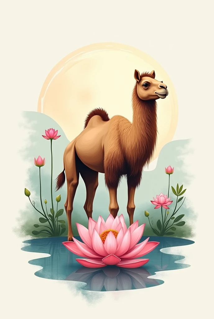 A camel animal with lotus flower background logo 