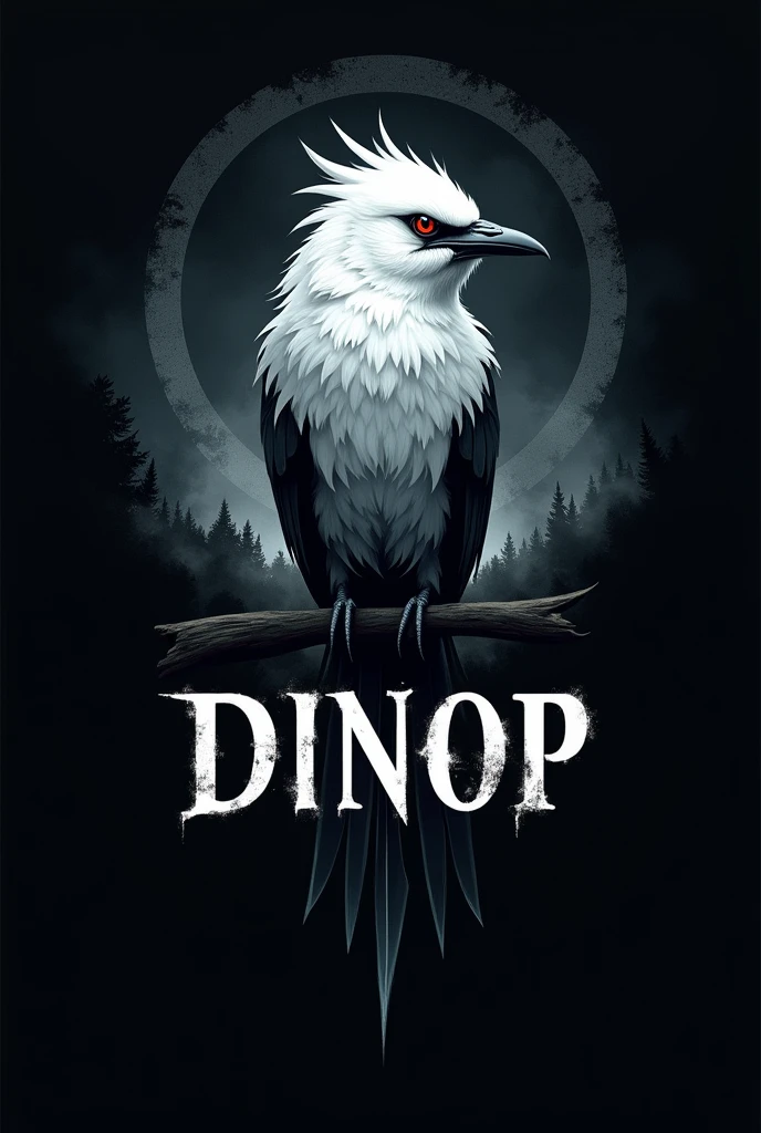a logo that has the name DINOP having a white Xolmis irupero with an air of darkness