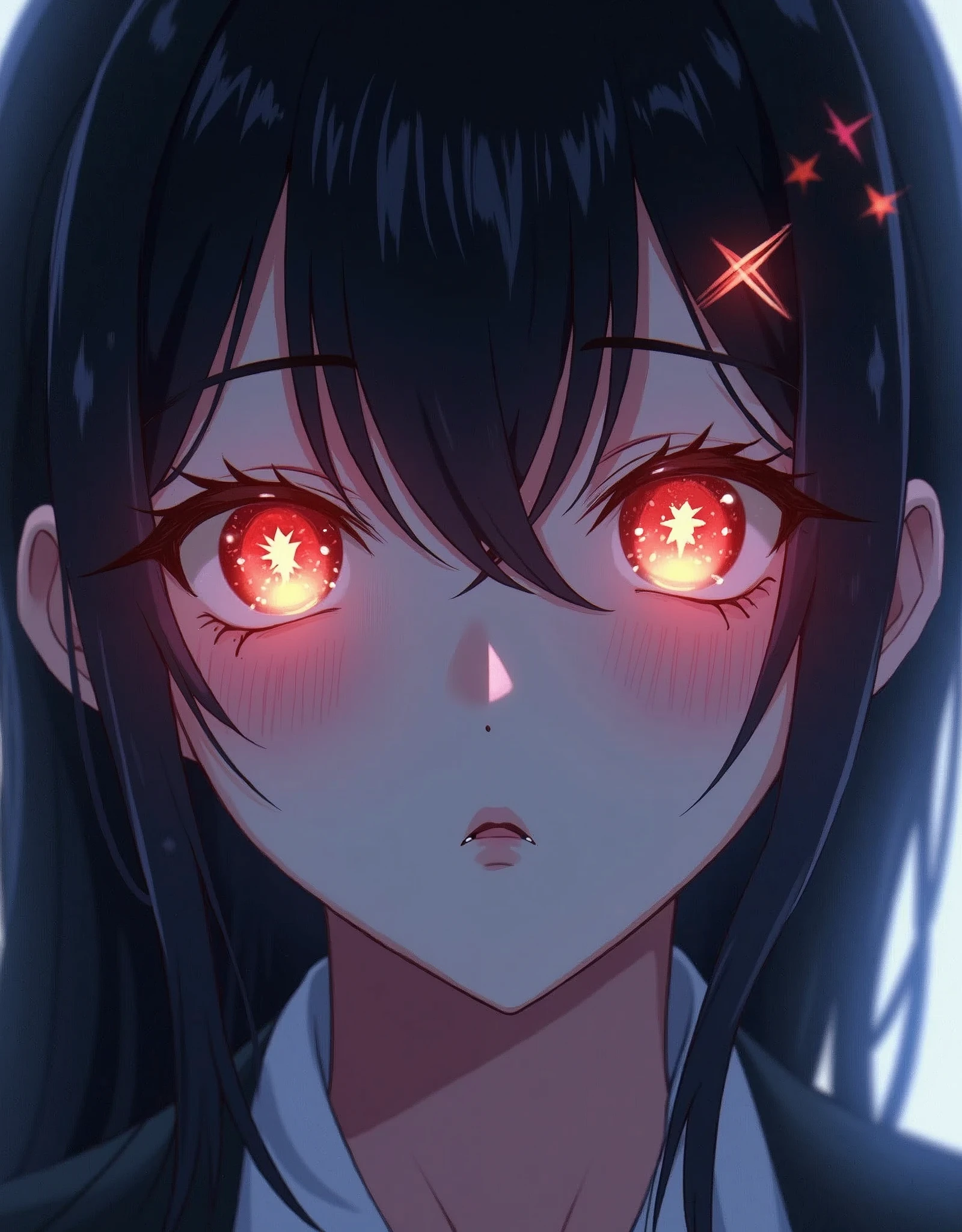 kurokawaakane(1zgame),1girl, solo,looking at viewer,8k, beautiful lighting,symbol-shaped_pupils, sparkling_eyes, star-shaped_pupils, star_(symbol),