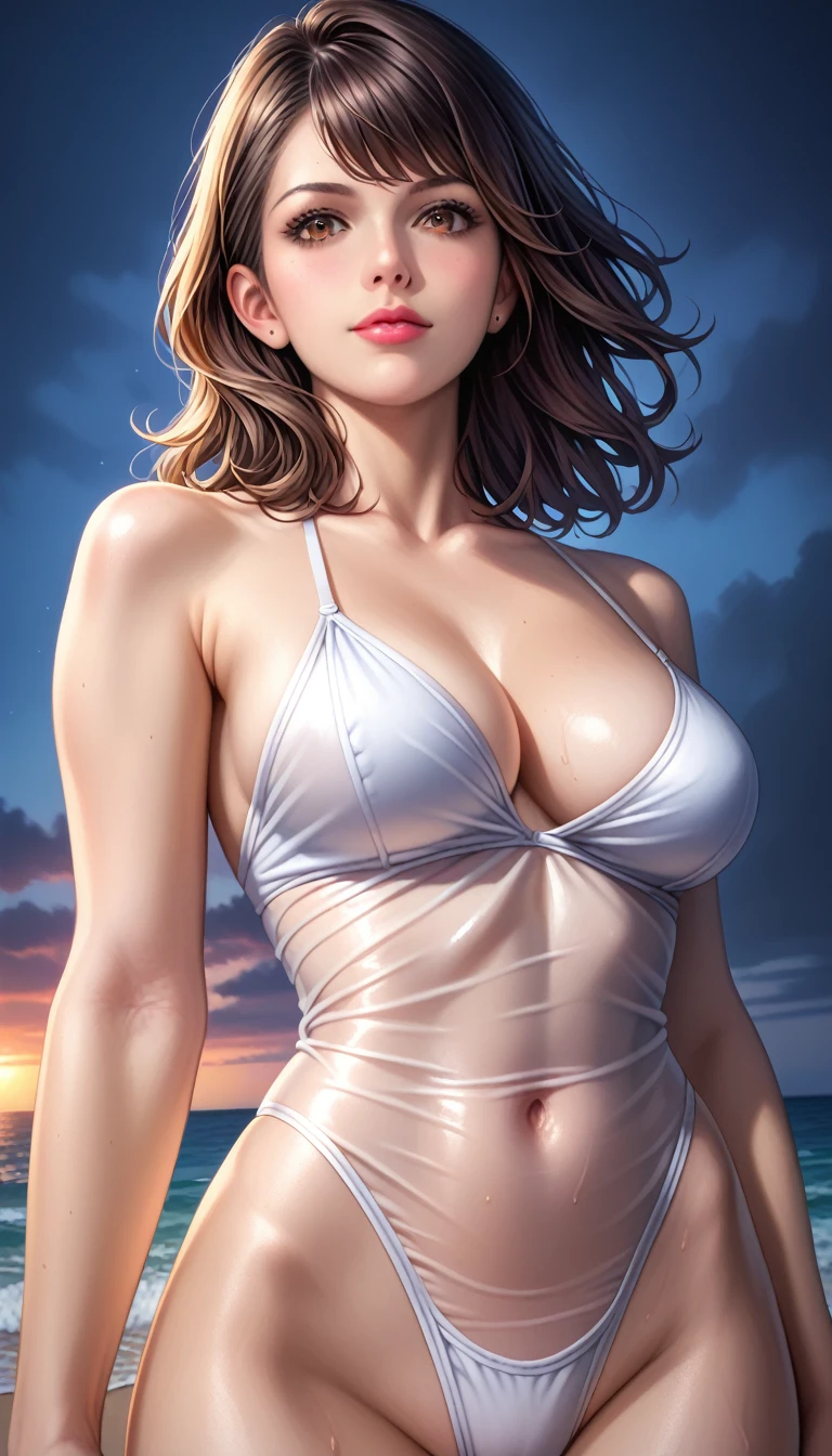 score_9, score_8_superior, score_7_superior, High resolution 3D anime style,A masterpiece in 32K resolution,Highest quality,it is really amazing,Very detailed,Ultra-high resolution,Ultra-realistic,Realistic,Increased depth of field,Cinematic lighting,
(Sexy mature Japan woman:1.2),
(black straight medium hair:1.1),(Ultra-detailed and beautiful face:1.1),(Calm and gentle look:1.1),Beautiful brown eyes,Translucent white skin,Realistic skin texture,Great proportions,
Elegant swimwear,
Summery design,Chic color scheme,Beautiful and delicate decoration,Detailed fabric texture,
(Dark overcast sky on a dull night:1.1),(Dark clouds filling the sky:1),(Thundercloud:1),Coastline at night,Stormy seas,(delay々A desolate sandy beach that continues:1),
(Cinematic:1.1),(Low - Angle:1.1),