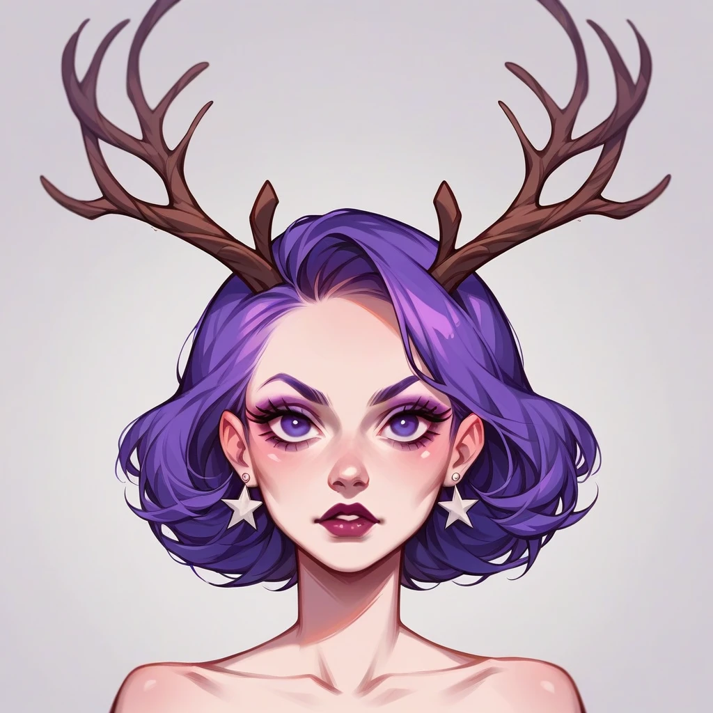 score_9, score_8_up, score_7_up, score_6_up, bg4, fierce Jackalope, antlers, short hair. purple black and fuchsia
