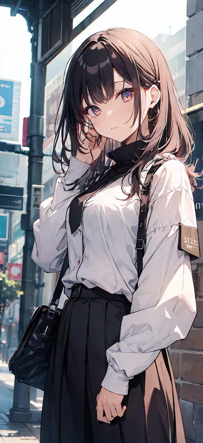 one person's, Highest quality, Purple and pink hair、Black leather coat、Dark red and pink eyes、Sharp Eye、depression、About 15 years old、Dark clothing、Show all、Red gemstone star earrings、Dark atmosphere、Eyes are dead