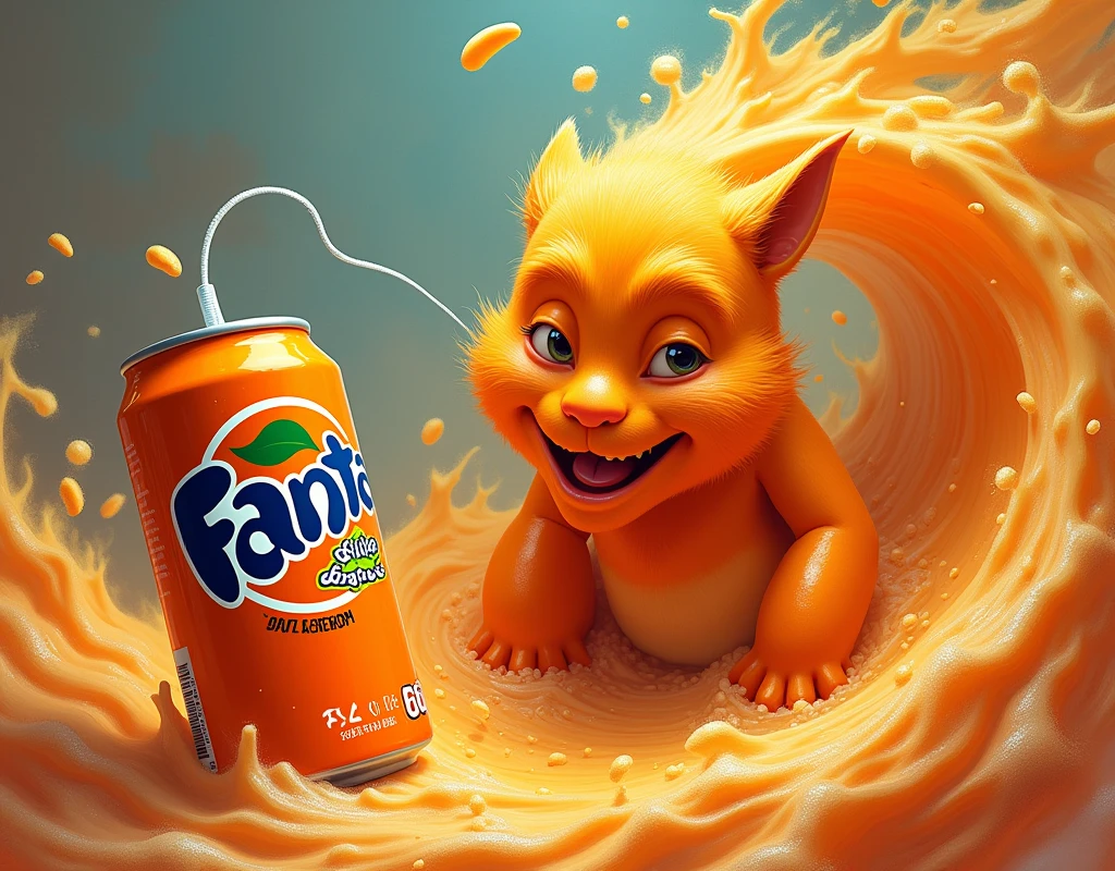 Make a penis with an orange-flavored Fanta can on the left side, with a hurricane of orange juice around him