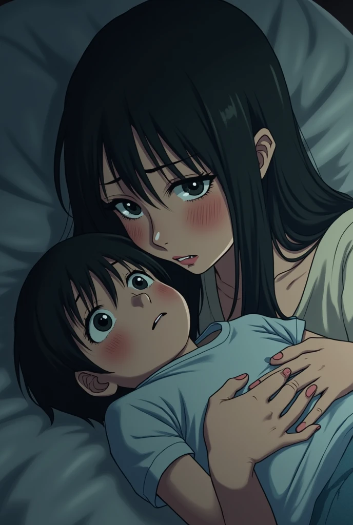 image of a very sad mother with the lifeless body of her son in her arms anime image