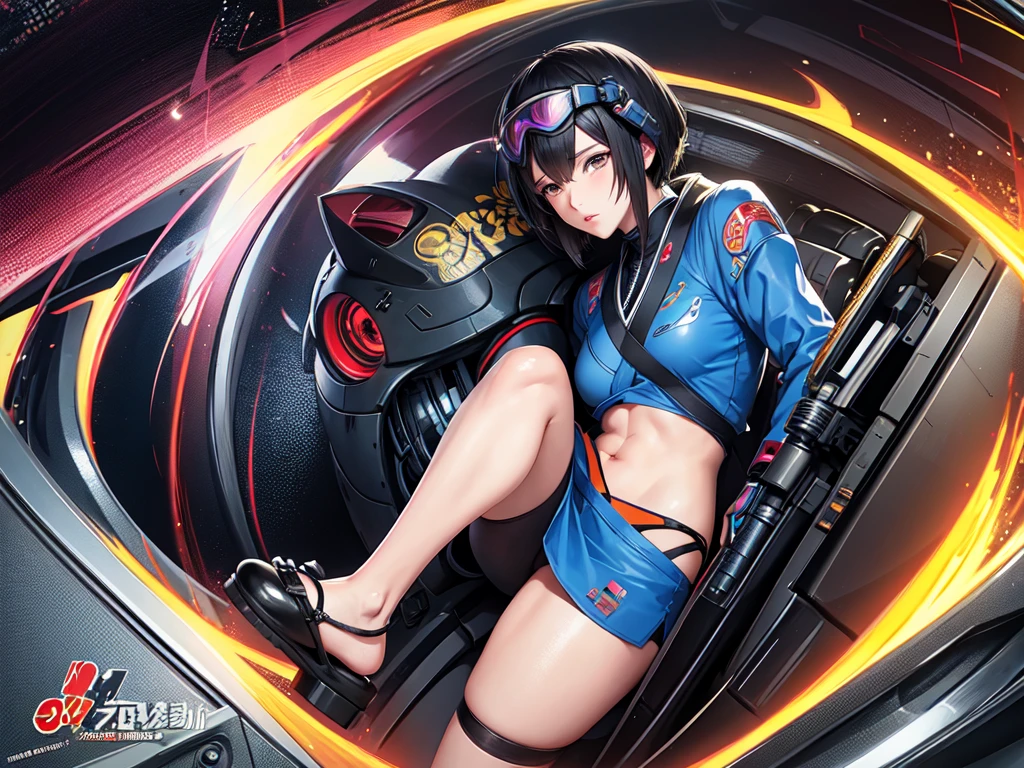 Female anime style Dorbach ,cyber mech2Kimono 2D,Ninja clothing ((Pilot)((Highest quality)), ((masterpiece)), (detailed) ((Centered Images)) Crying face