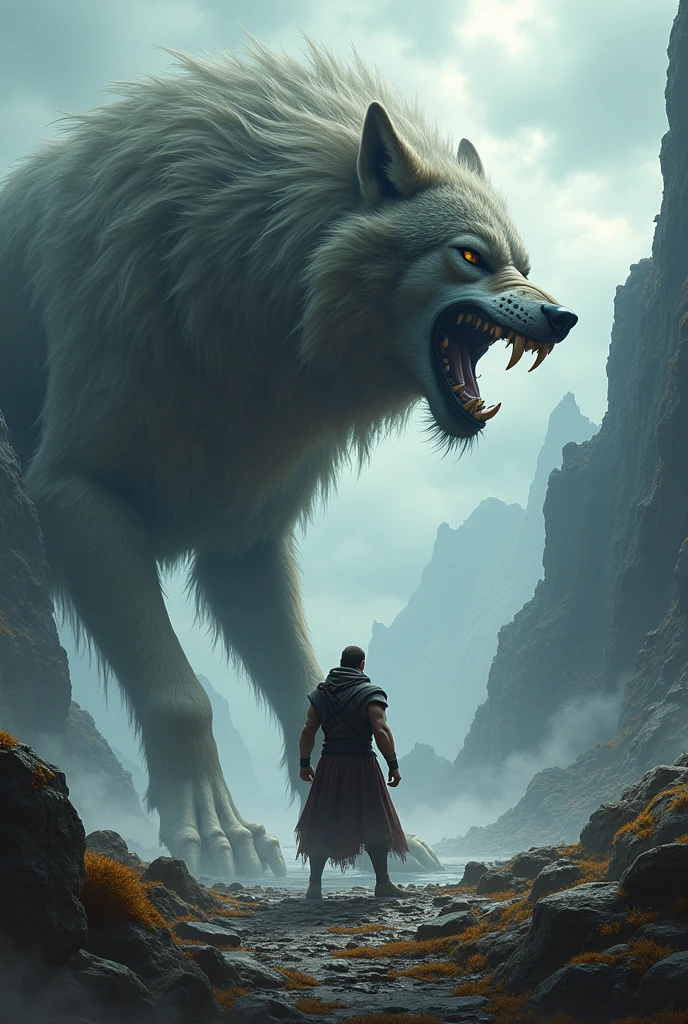 Vidar looks at his father as he fights,
He awaits the outcome of the dispute. If Fenrir wins, he will not show compassion, because he plans to smash his jaw..