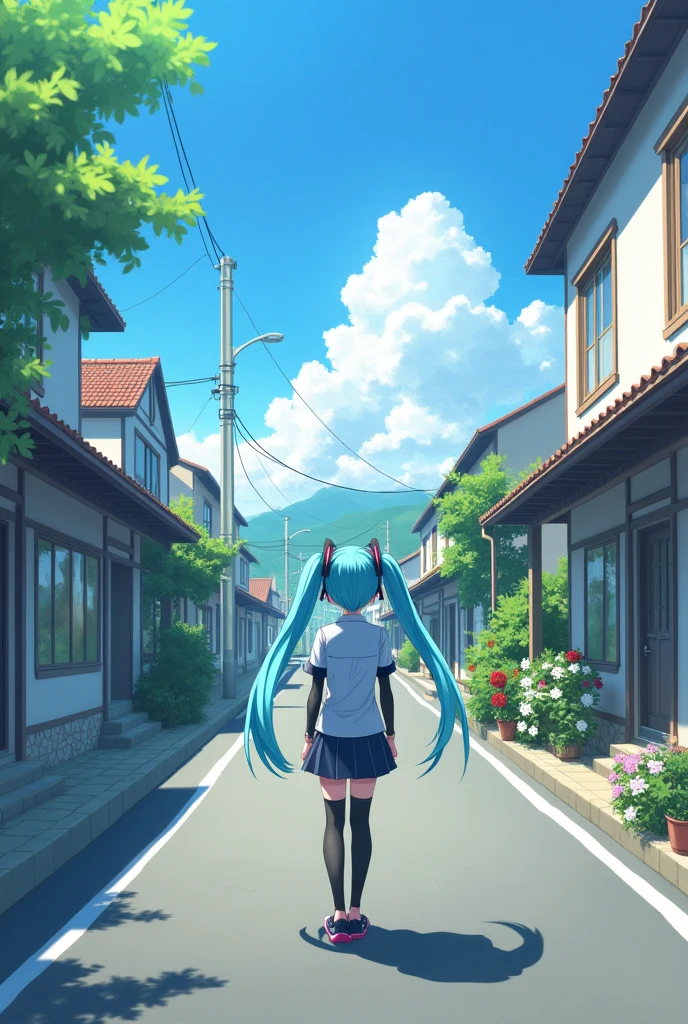 summer　fast　You left behind　background　Nostalgia　In town　Daytime　asphalt　
Hatsune Miku　uniform　Backwards　Distant View　もっとDistant View　Hatsune Mikuが遠くに　Hatsune Mikuが小さくなってる　Hatsune Mikuがもっと離れて小さくなってる