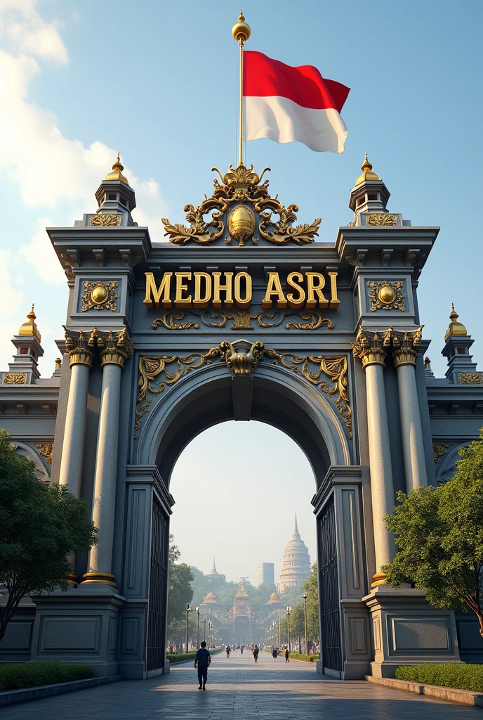 City gate. There is 3D writing. Medoho Asri There is a red and white flag. Indonesia.