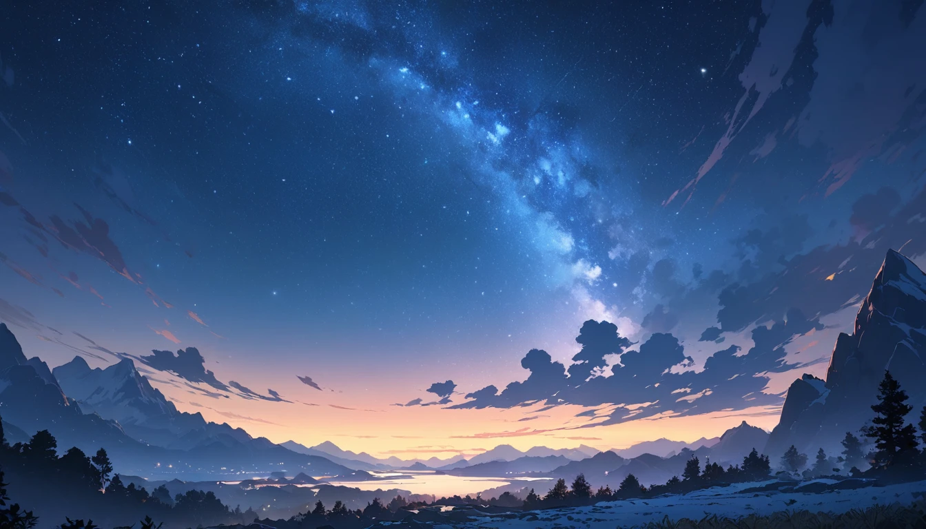(Highest quality images, masterpiece), Detailed landscape, Quiet湖 (Against the backdrop of the gorgeous night sky),Color nuances,Quiet.