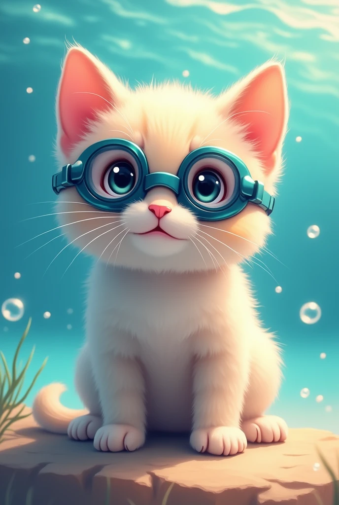 Kitten emoji with swimmer's goggles