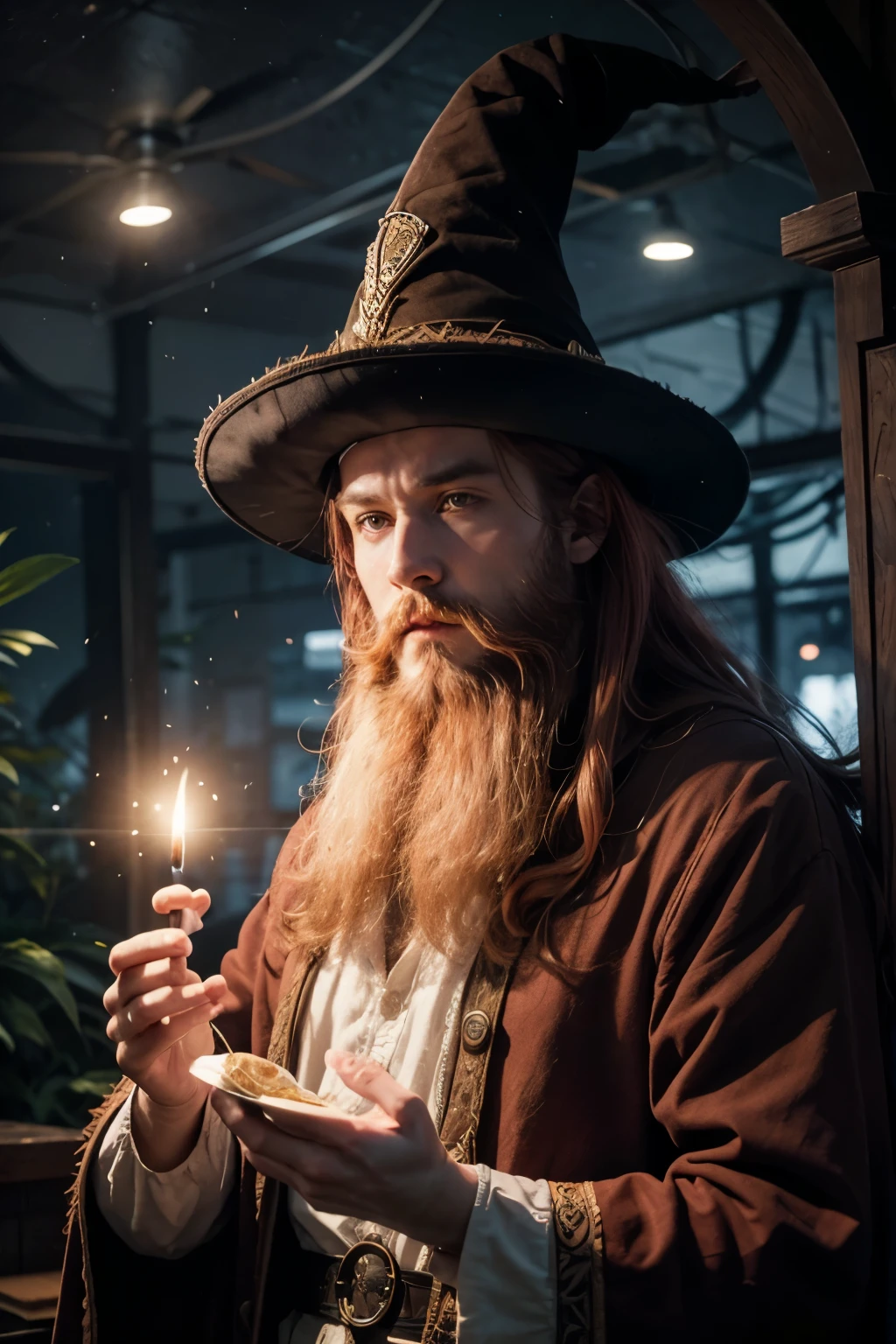 A 30 year old red-haired wizard with a long beard.