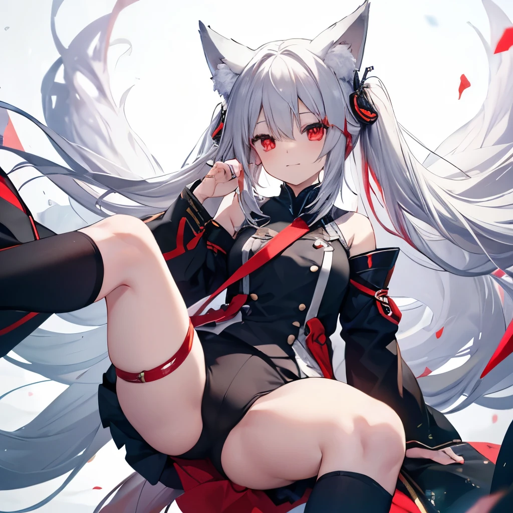 Long Hair, Red eyes, Fox Ears, Attention to detail, Silver Hair, Both sides up, Animal ears , happiness/joy, anime, Spread your legs Swaying in the Wind Fox's Tail Red and black bikini Twin Side Up smile Too much exposure Light purple hair tips Sisters Two people Standing Be careful with your hand shape Be careful about the number of fingers sexy