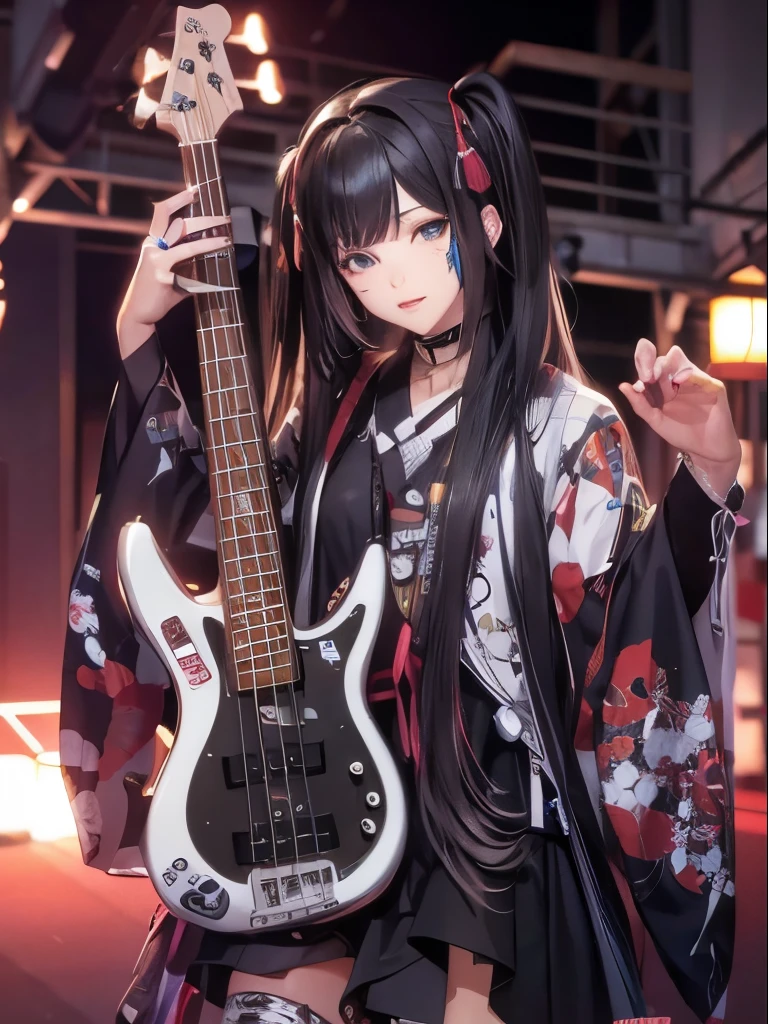 Bass guitar, ear mic, Japanese anime