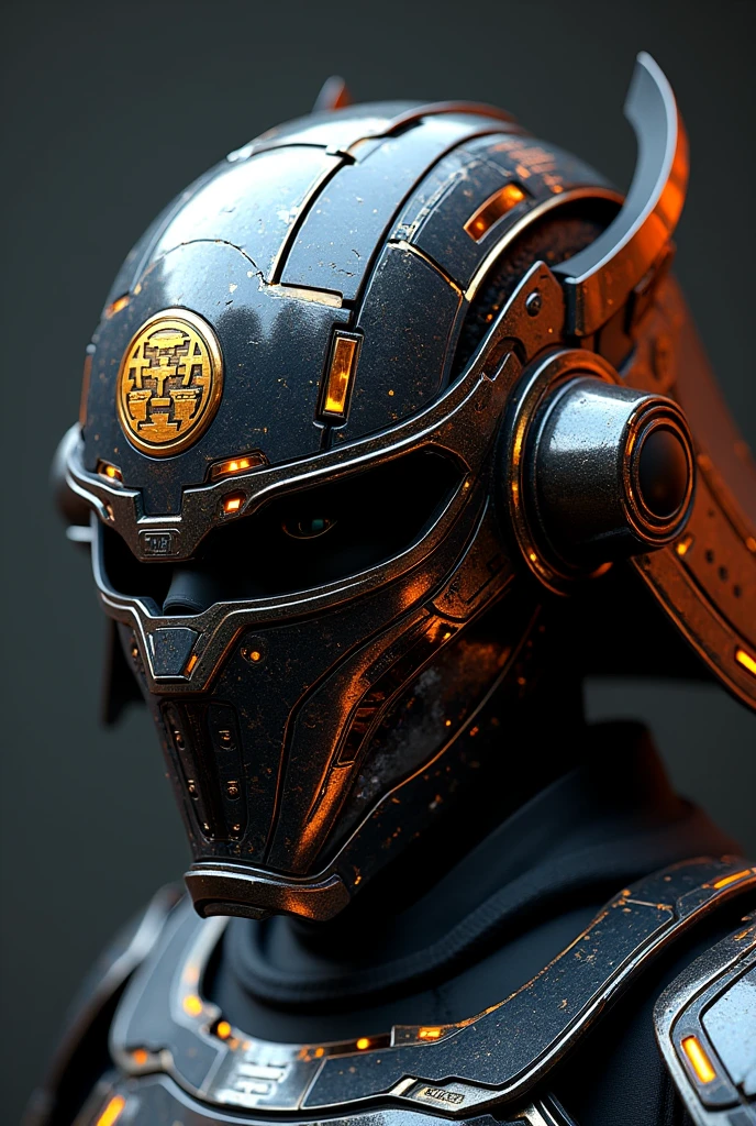 A Japanese samurai mask features components simulating electronic applications，Use on maskＩＣElectronic chip components andＣＰＵdecorate，The Japanese family crest is printed on it
