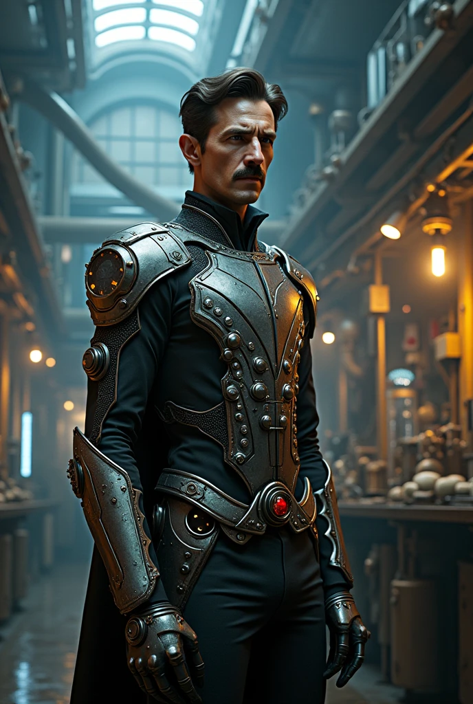 Nicola tesla with technological armor