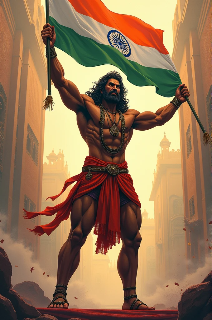Hanuman with indian national flag hand