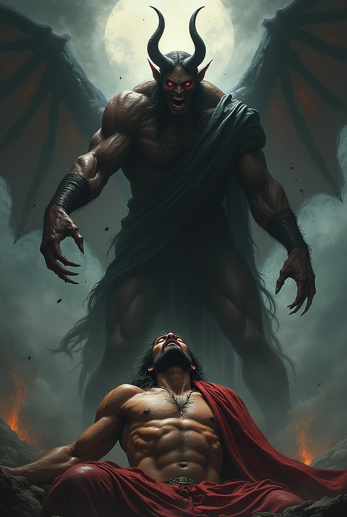 Devil stepping on the head of Jesus Christ