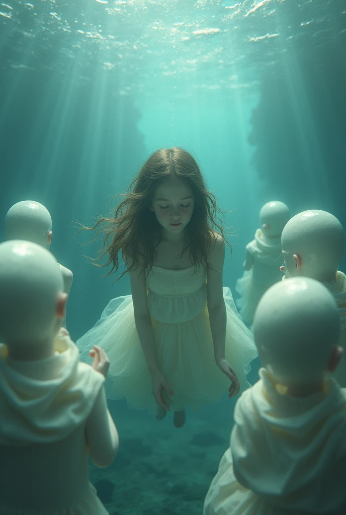 The girl underwate with men who eating his milk