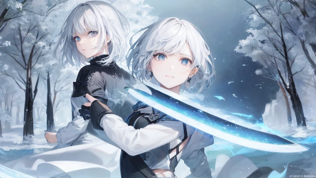 Ultra HD,Look at the viewers, Place your hands behind your back, and, 20-year-old, 非常にshort hair, Long bangs between the eyes, Pale blue eyes, Very detailed,(masterpiece、Highest quality),Gray Hair、Laughter、wonderful, Silver Hair, iris, short hair、 Fluttering Hair、Small face、明るいsmile、(Detailed face) ,Professional Lighting,wonderful風景,blue sky, sunlight,Looking down from above,Portraiture、Open your mouth、Flower Field、Her eyes were shining、Mysterious and enchanting atmosphere。With AI Painting、andてもshort hair, Long bangs between the eyes, Very detailed,(masterpiece、Highest quality)、alone、Gray Hair、Fantasy, Silver Hair, Fantasyな風景、smile、Open your mouth、short hair、short hair、hairpin、black eye、Grey Eyes、Beautiful Eyes、Black Shirt、White hoodie、Hold the sword