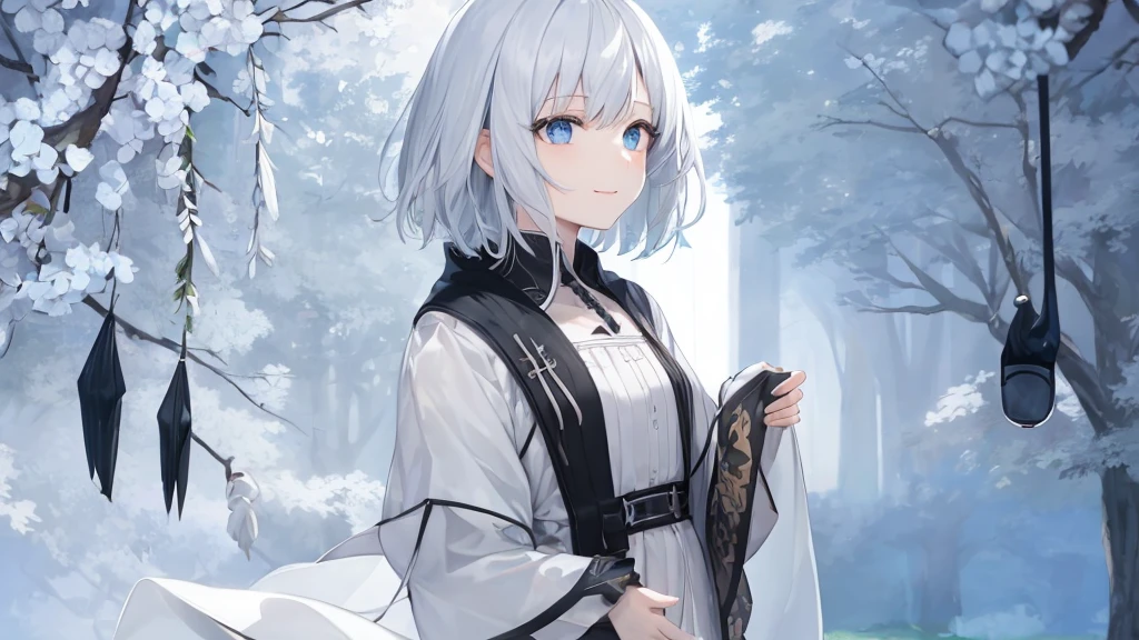 Ultra HD,Look at the viewers, Place your hands behind your back, and, 20-year-old, 非常にshort hair, Long bangs between the eyes, Pale blue eyes, Very detailed,(masterpiece、Highest quality),Gray Hair、Laughter、wonderful, Silver Hair, iris, short hair、 Fluttering Hair、Small face、明るいsmile、(Detailed face) ,Professional Lighting,wonderful風景,blue sky, sunlight,Looking down from above,Portraiture、Open your mouth、Flower Field、Her eyes were shining、Mysterious and enchanting atmosphere。With AI Painting、andてもshort hair, Long bangs between the eyes, Very detailed,(masterpiece、Highest quality)、alone、Gray Hair、Fantasy, Silver Hair, Fantasyな風景、smile、Open your mouth、short hair、short hair、hairpin、black eye、Grey Eyes、Beautiful Eyes、Black Shirt、White hoodie