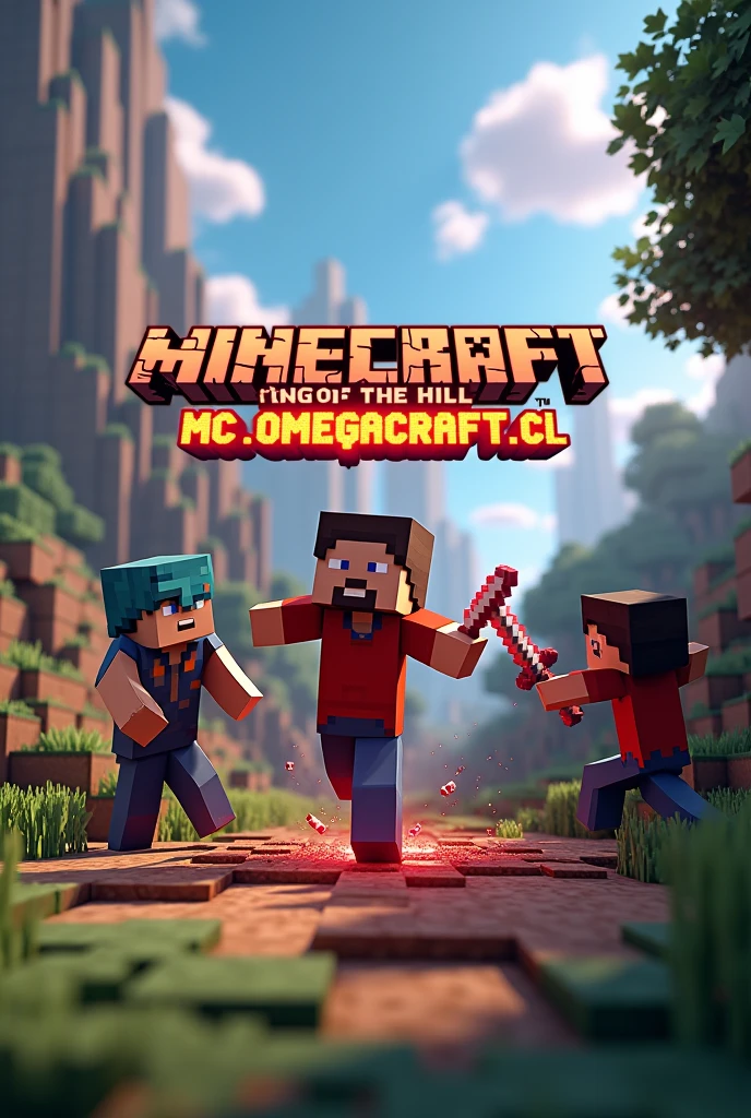 I need a 3d photo of Minecraft Koth Event with dynamic letters Ip mc.omegacraft.cl