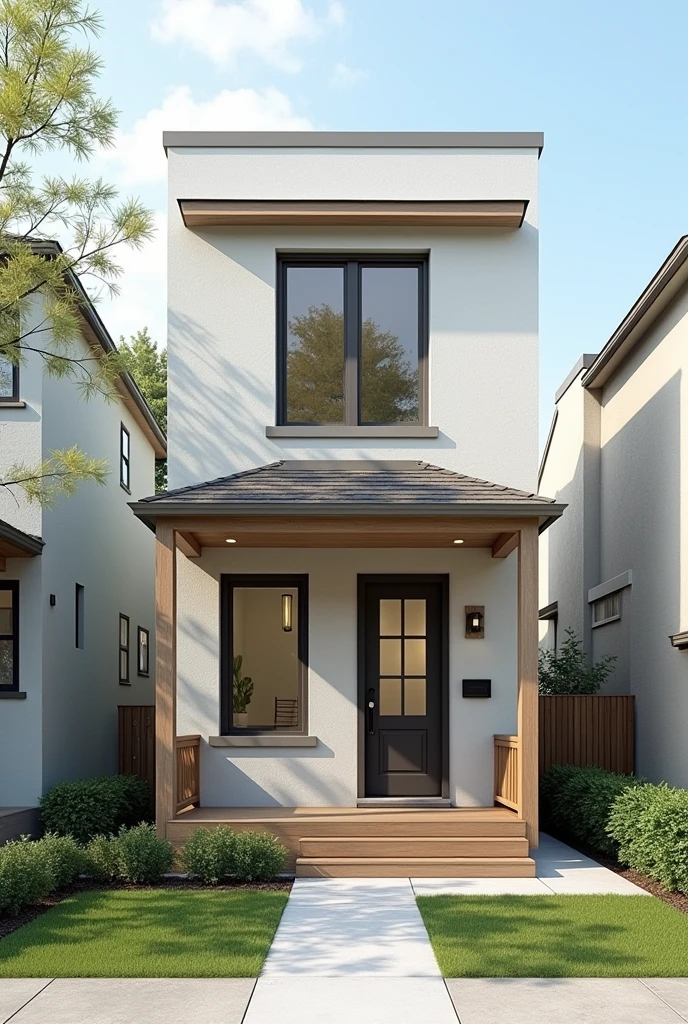 Design a small 4 bedroom urban home, without much luxury, normal and discreet house.