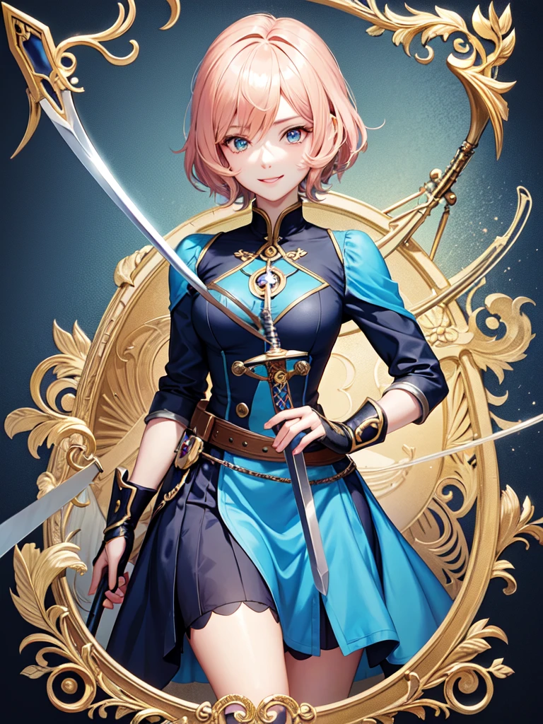 Female anime style Dorbach ,２Mechanus 2D,(Holding a sword)((Highest quality)), ((masterpiece)), (detailed) ((Centered Images)) smile