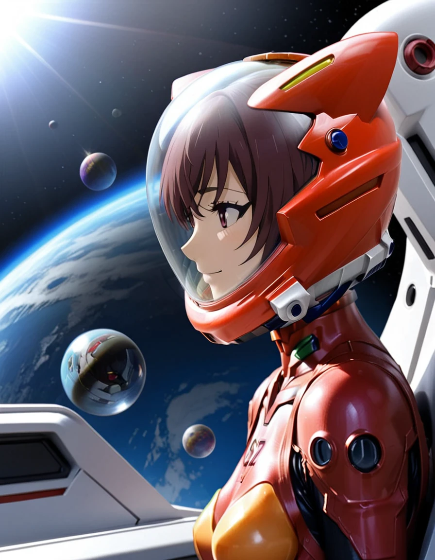 ( short hair, street, emo eyeliner, apocalypse, girl, nside the (cockpit) of a (futuristic spaceship:1.6), , blush,sitting on a chair, covered navel, space helmet, muvluv, eva helm, evangelion,, plugsuit , space helmet, eva helm,red bodysuit, short hair, upper body,,plugsuit, red bodysuit,evangelion,(red helmet:1.2), space helme, cat ears, smile, FROM SIDE, BUBBLE HELMET