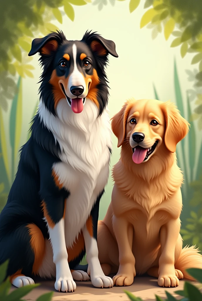 Borden Collie and Golden Retriver together