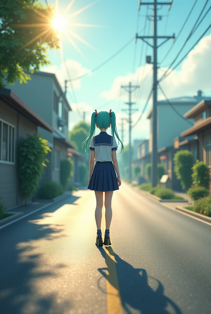 summer　fast　You left behind　background　Nostalgia　In town　Daytime　asphalt　
Hatsune Miku　uniform　Backwards　Distant View　もっとDistant View　Hatsune Mikuが遠くに　Hatsune Mikuが小さくなってる　Hatsune Mikuがもっと離れて小さくなってる　遥か遠くに見える
backgroundの一部かというくらい小さく見える