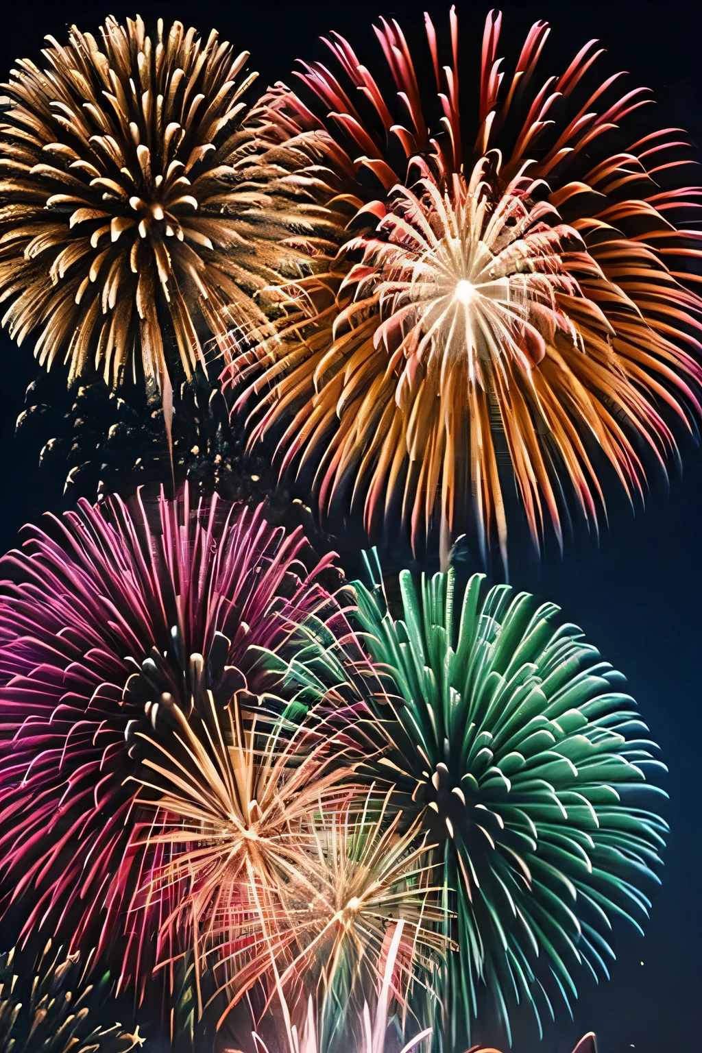 fireworks, many fireworks, aerial fireworks, firecrackers, many object, a lot of glowing particles, Sparks of seven colors, fireworks fill the screen, Fill the screen, surrounded by fireworks, beautiful detailed fireworks:1.30