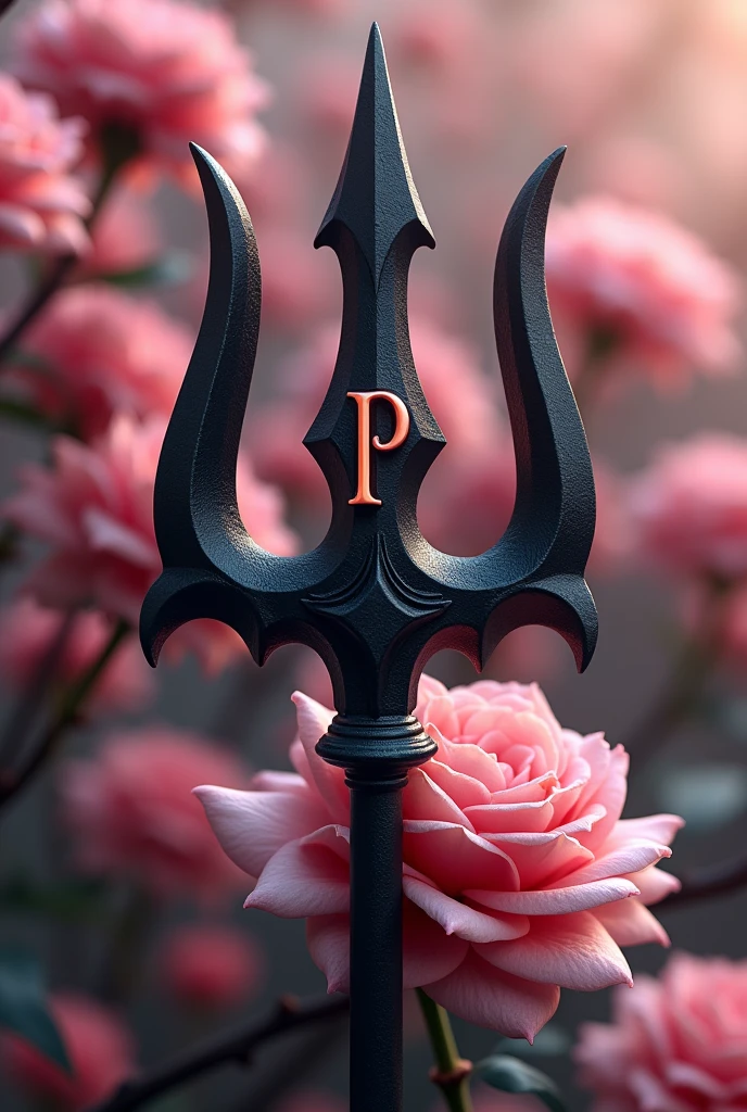 I WANT A BLACK TRIDENT WITH MY INITIAL OF MY NAME PAM IN THE MIDDLE OF THE TRIDENT WITH FLOWERS AROUND IT IN PINK