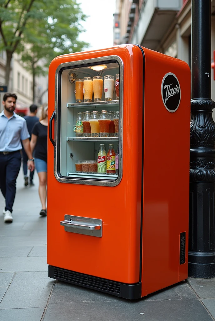 Try making a shake fridge version,in the middle of the sidewalk,contains soda drinks,height 165cm