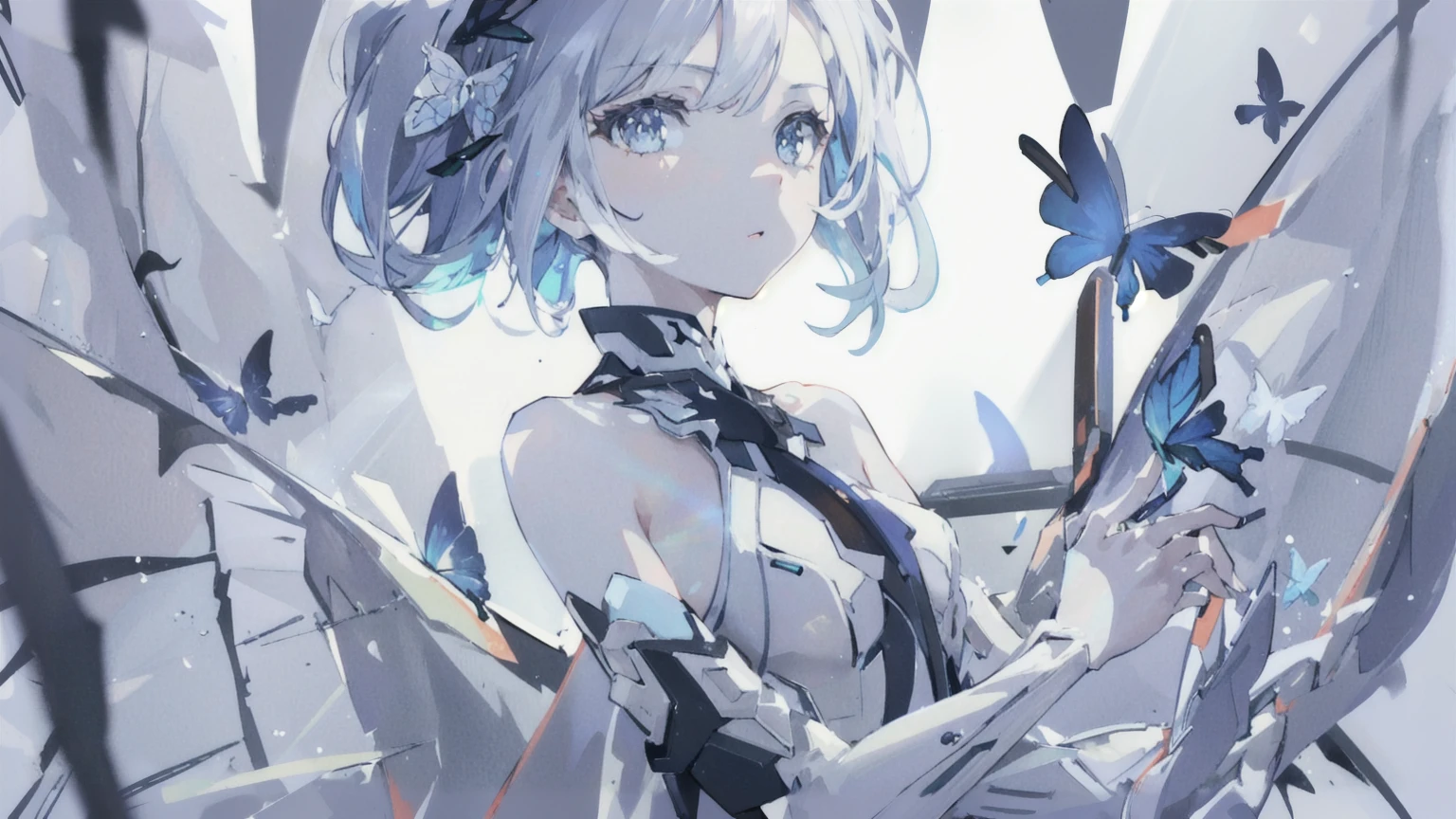incubation (texture),close up,portrait,1 Girl, gemstone Butterfly wings dress, Mecha, diamond, Bare shoulders, Butterfly, Looking at the audience, in the sky, flight, Vibrant colors, light, (Ray Tracing:1.4), Depth of Field, masterpiece, best quality, masterpiece, best quality, (Very detailed CG unit 8k wallpaper) ,Ray Tracing, Extremely detailed,(Five fingers:1.9)