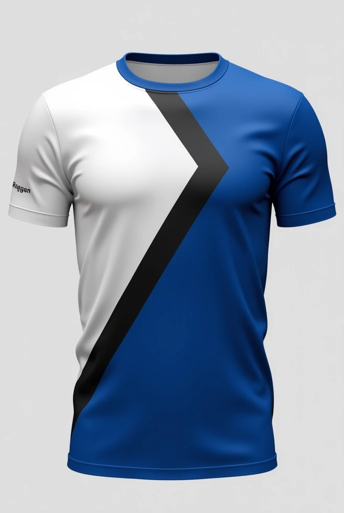 Make me a shirt with one half white and one half blue and between these a black stripe