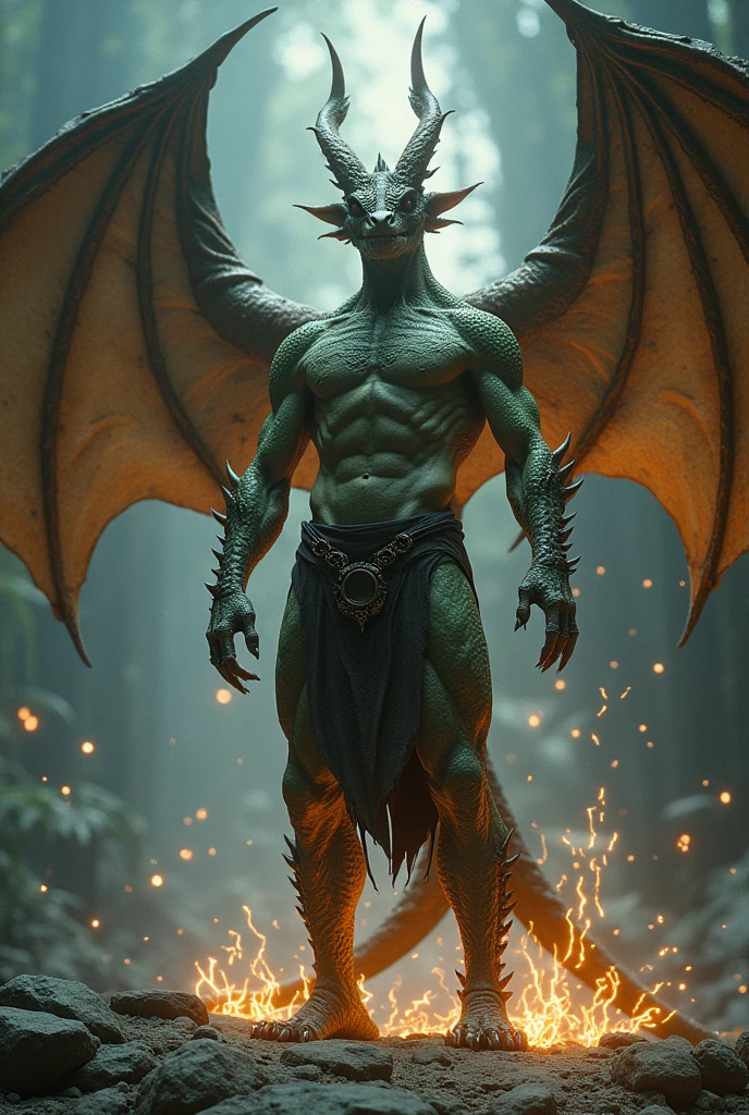 Then the sorcere change the dragon to a man that have a dragon wing,horn and tail