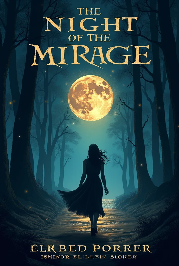 Create the cover of my book and have it say the name of my book on the cover and say it in Spanish:
*The Night of the Mirage*
**Synopsis:**
Every fifty years, The city of Valoria becomes the scene of a legendary event known as "The Mirage". During a single night, the boundaries between reality and illusion are blurred, and the city's inhabitants find themselves immersed in a game of fantasy and mystery where nothing is what it seems.. Participants compete for a prize that could change their lives forever.: a wish granted by the mysterious Master of Mirage, whose power is equaled only by his cruelty.
iris, A free-spirited young woman with a tragic past, is dragged into the Mirage along with her younger brother, Lucien, When they receive an anonymous invitation that promises the solution to all their problems. Para iris, The game is her only chance to rescue Lucien from a deadly debt to a powerful figure in the city.. However, The Mirage is not a simple game, and quickly realize they are dealing with forces beyond their understanding..
As the night progresses, iris y Lucien se encuentran con un elenco de personajes enigmáticos: Rivian, A clever trickster who seems to know more than he is saying; Evangeline, A beautiful and dangerous noblewoman with her own dark secrets; and the disturbing Master of Mirage, who watches from the shadows, manipulating the fate of players. The tests they face challenge not only their skills, but also their perception of reality and their own deepest fears..
With every step they take, iris y Lucien se sumergen más en un mundo de ilusiones y engaños, where the rules are constantly changing and no one is who they seem to be. As they struggle to maintain their sanity and uncover the truth behind the Mirage, iris comienza a sentir una conexión inexplicable con el Maestro del juego, a bond that could be both their salvation and their damnation.