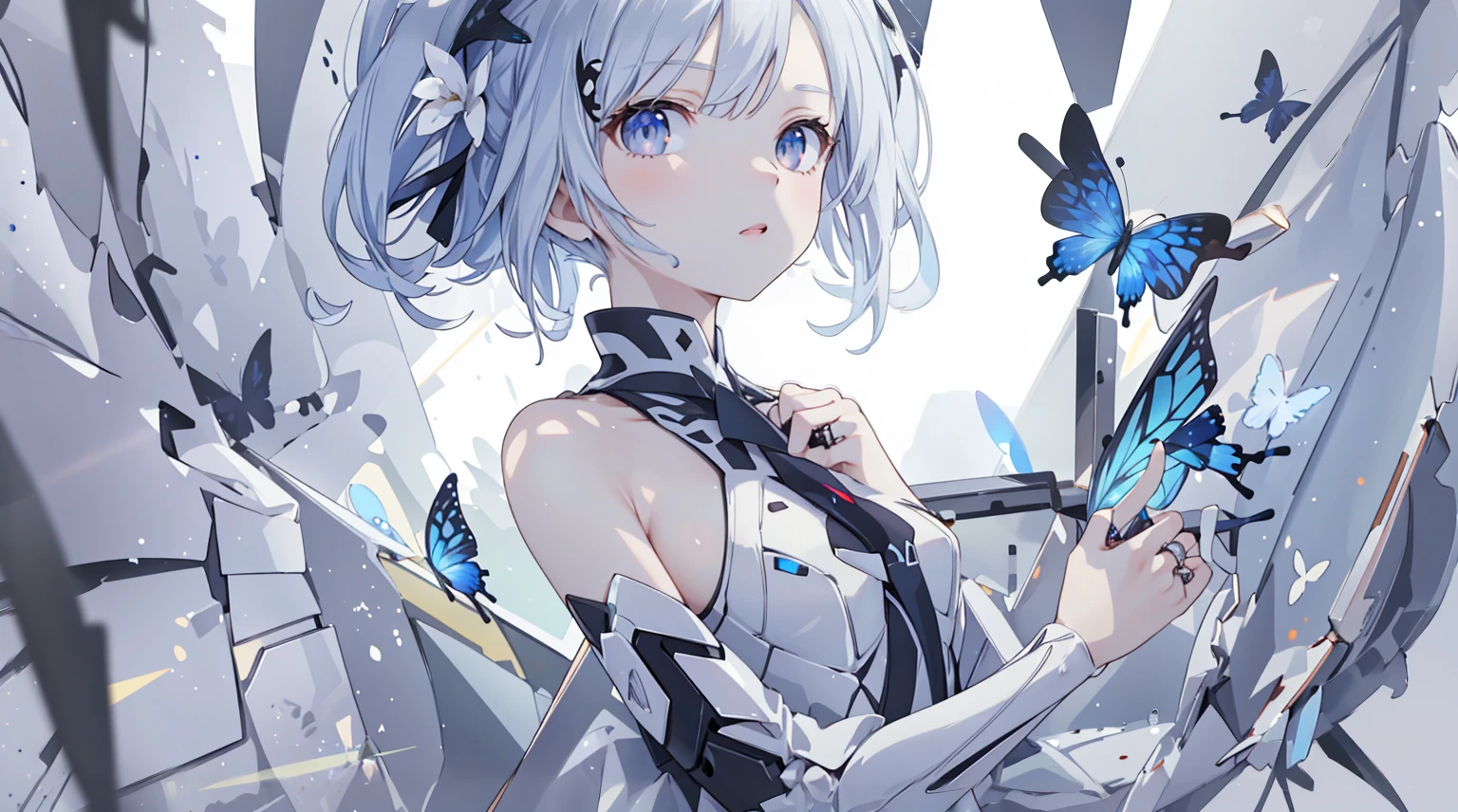 incubation (texture),close up,portrait,1 Girl, gemstone Butterfly wings dress, Mecha, diamond, Bare shoulders, Butterfly, Looking at the audience, in the sky, flight, Vibrant colors, light, (Ray Tracing:1.4), Depth of Field, masterpiece, best quality, masterpiece, best quality, (Very detailed CG unit 8k wallpaper) ，Ray Tracing, Extremely detailed,thumb，index finger，Middle finger，little finger，ring fingeve fingers：1.9）