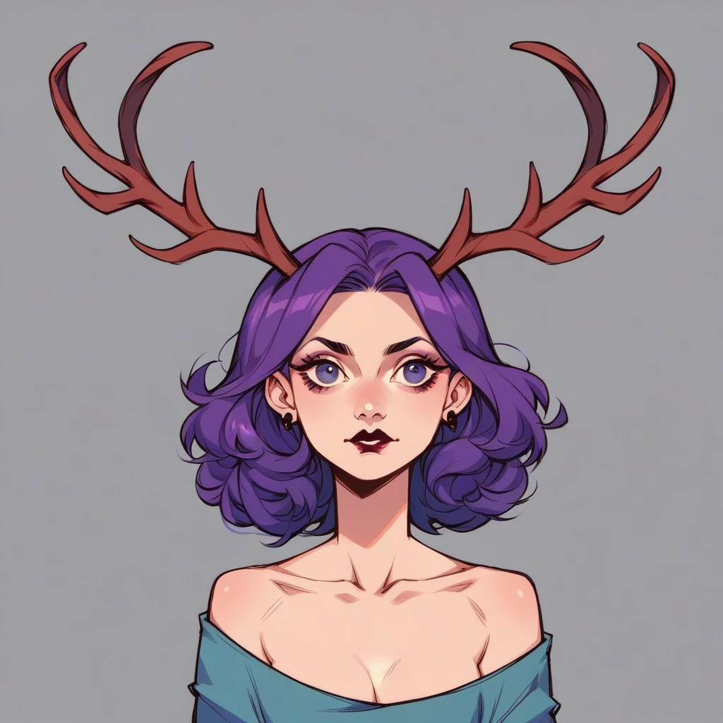 score_9, score_8_up, score_7_up, score_6_up, bg4, fierce Jackalope, antlers, short hair. purple black and fuchsia, grisly