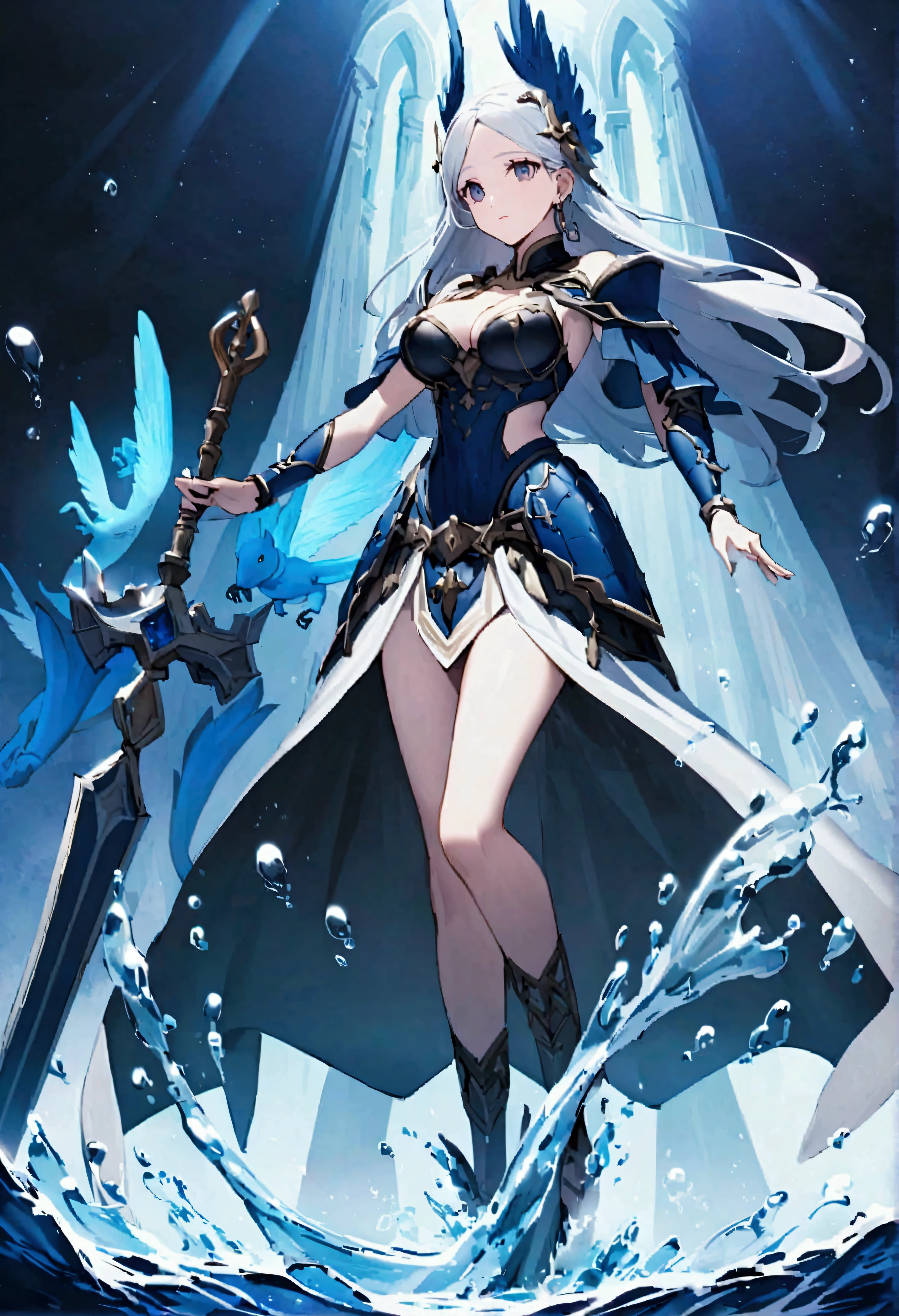 Noel Silva(Black Clover)、Silver Hair、Black Bull、Spirit Assimilation Sanctuary: Sea God Valkyrie's Feathered Armor(Saint Valkyrie Dress)、Water Creation Magic: Sea God Valkyrie's Feathered Armor、Armor and spears made from water appear around you.。The figure is「Dancer of the Battlefield」She bears a striking resemblance to Noel's mother, who was called。Can move by swimming through the air、Water Creation Magic: Sea Dragon's Roar、