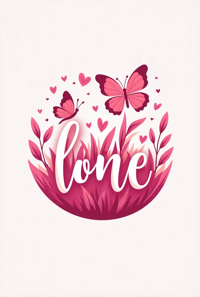 make a pink logo with letters, plant, round shape, butterfly