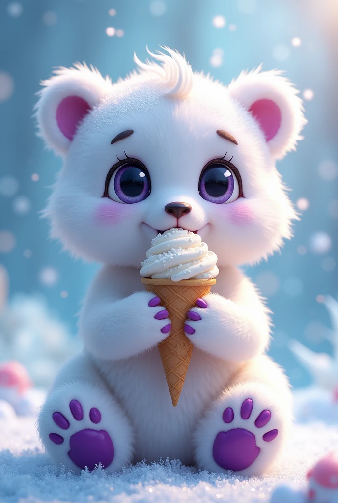 White purple bear and ice cream