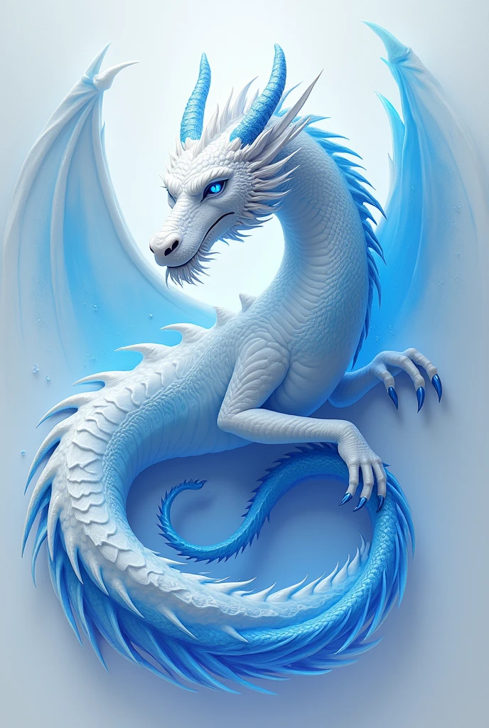 I need a logo of a white dragon with a range of blue and light blue colors that is unique and detailed