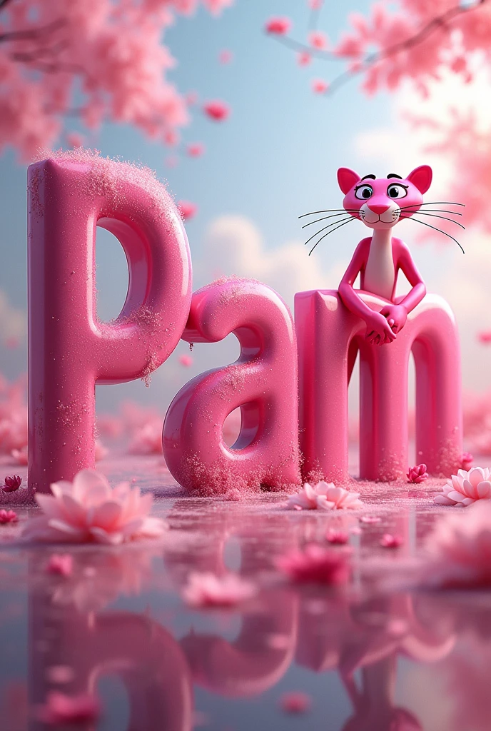 I WANT A REALLY PRETTY IMAGE WITH MY NAME PAM THAT IS REALLY EYE-CATCHING WITH THE PINK PANTHER ON THE SIDE LIKE A LOGO THAT 