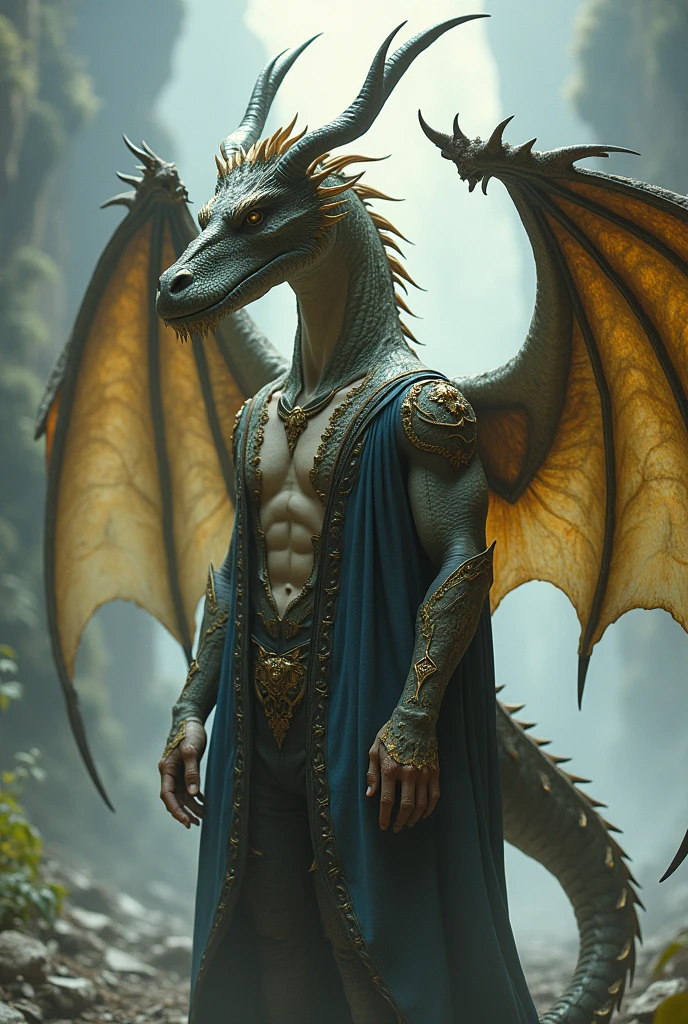  a man that have a dragon wing,horn and tail and has a human face
