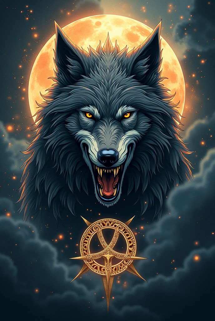 Generate an image that combines the Fenrir wolf of Nordic culture with the Valknut and Triskel symbols (triskel is a Celtic symbol).
Use these things to generate a tattoo image