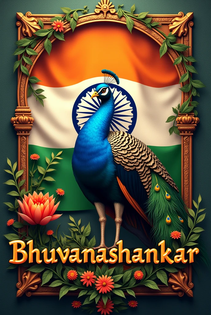 "Bhuvanashankar" word with Indian flag and peacock